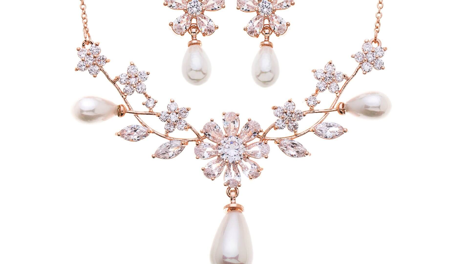Brautschmuckset mit Halskette und Ohrringe SW0894RG Rose Gold
